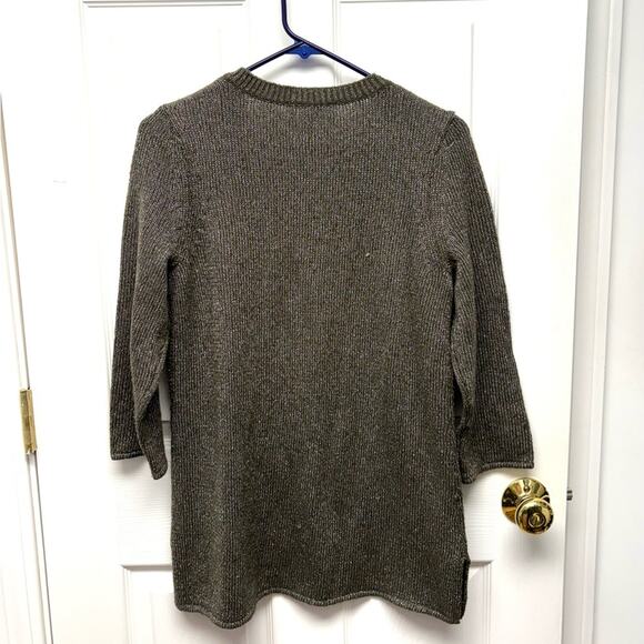 Tommy Bahama Sweater, Split Neck, Metallic, Olive Green, Tunic Length, Size L - Picture 4 of 8